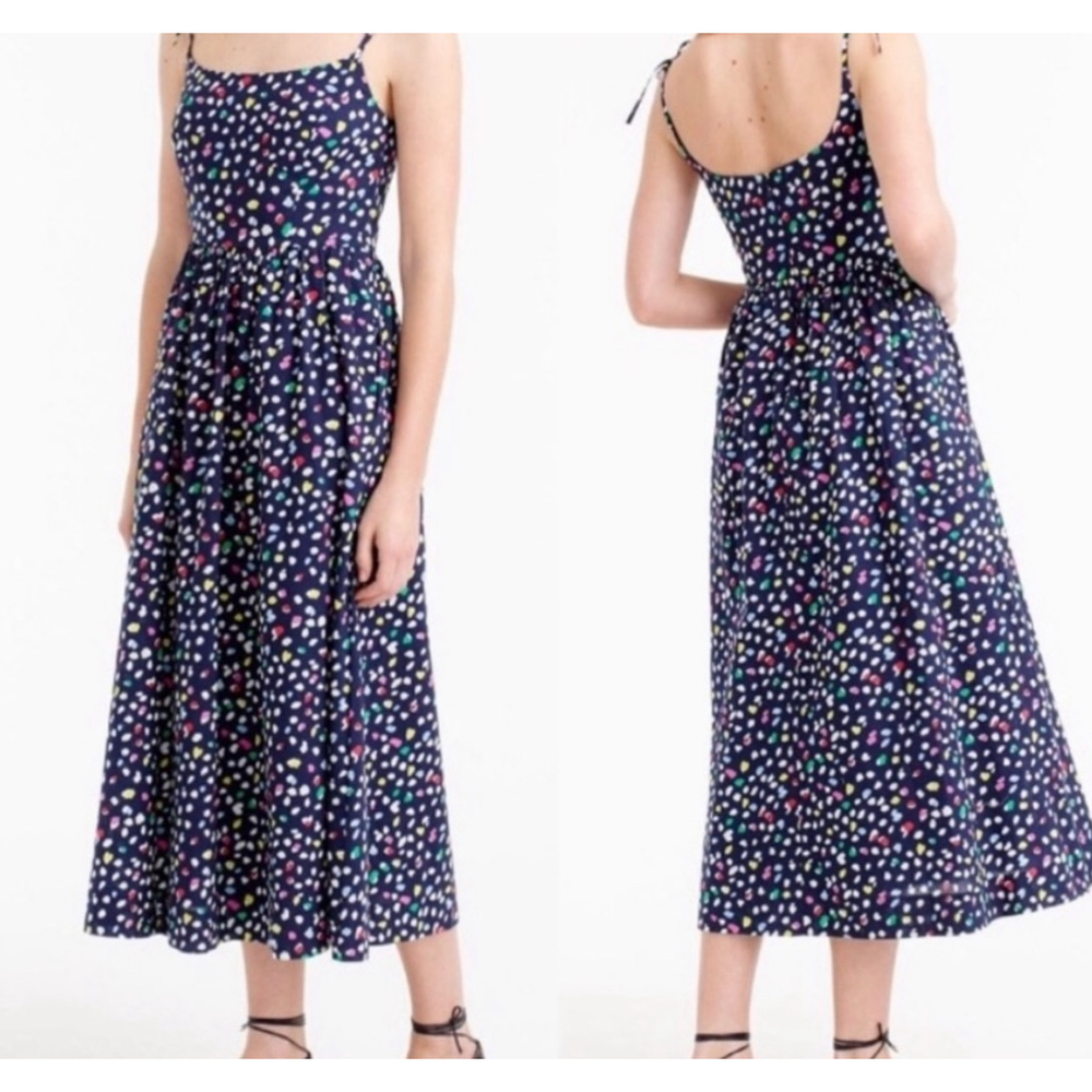 J. Crew Navy Multicolor Abstract Dot Summer Sun Dress Ratti Happy Cat Print, 6